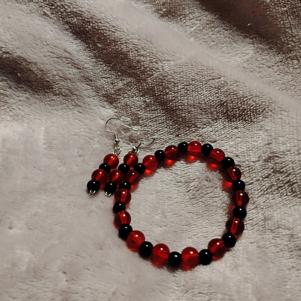 Handmade Cool Goth Punk Grunge Red And Black Bracelet And Earring Set